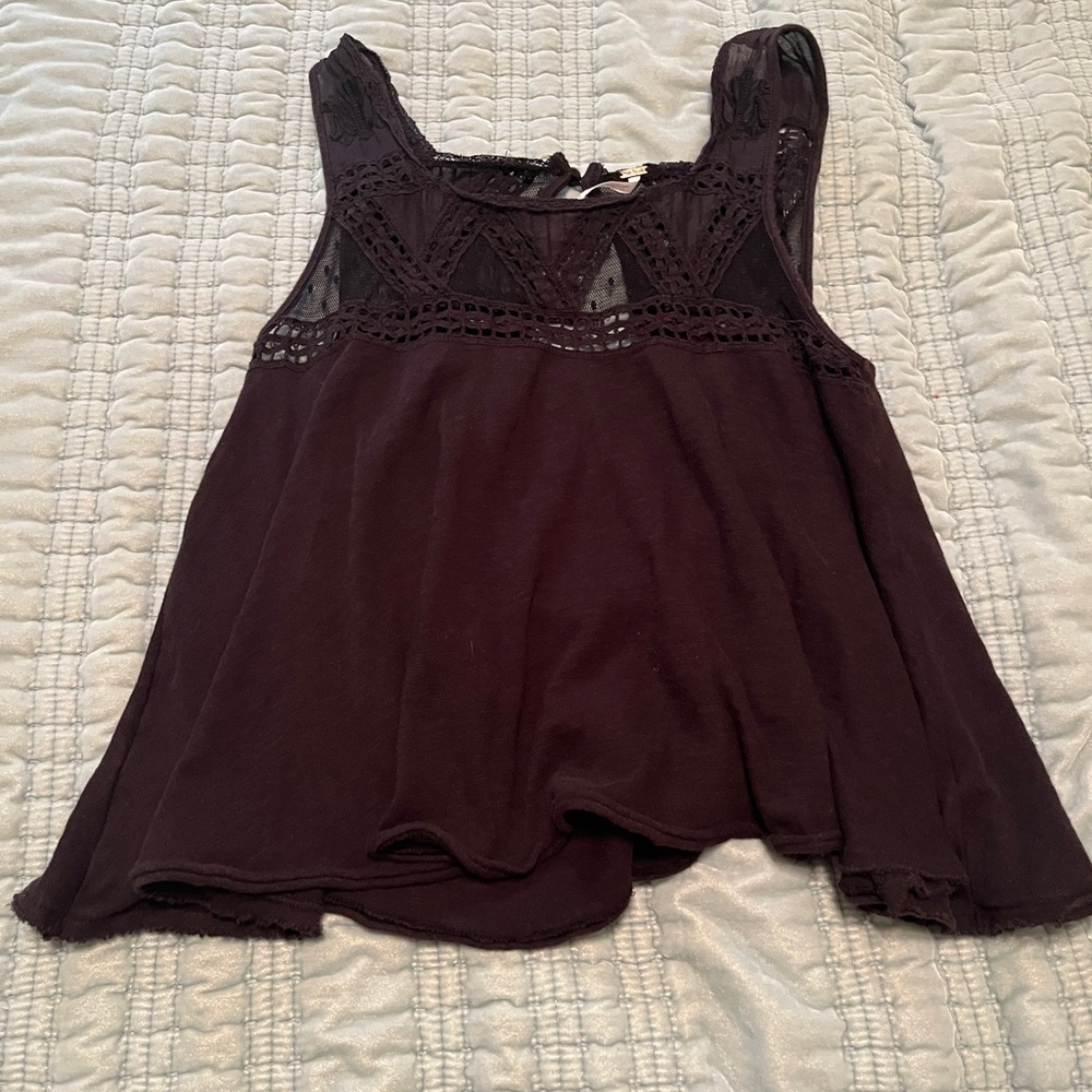 Free People Black Lace Detail Tank Top